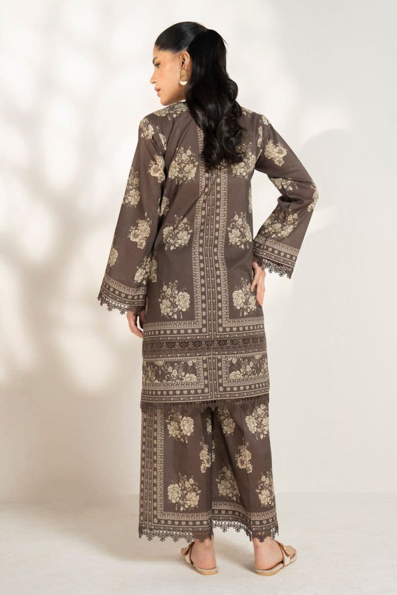 Brown Printed Lawn 2 Piece Unstitched Suit