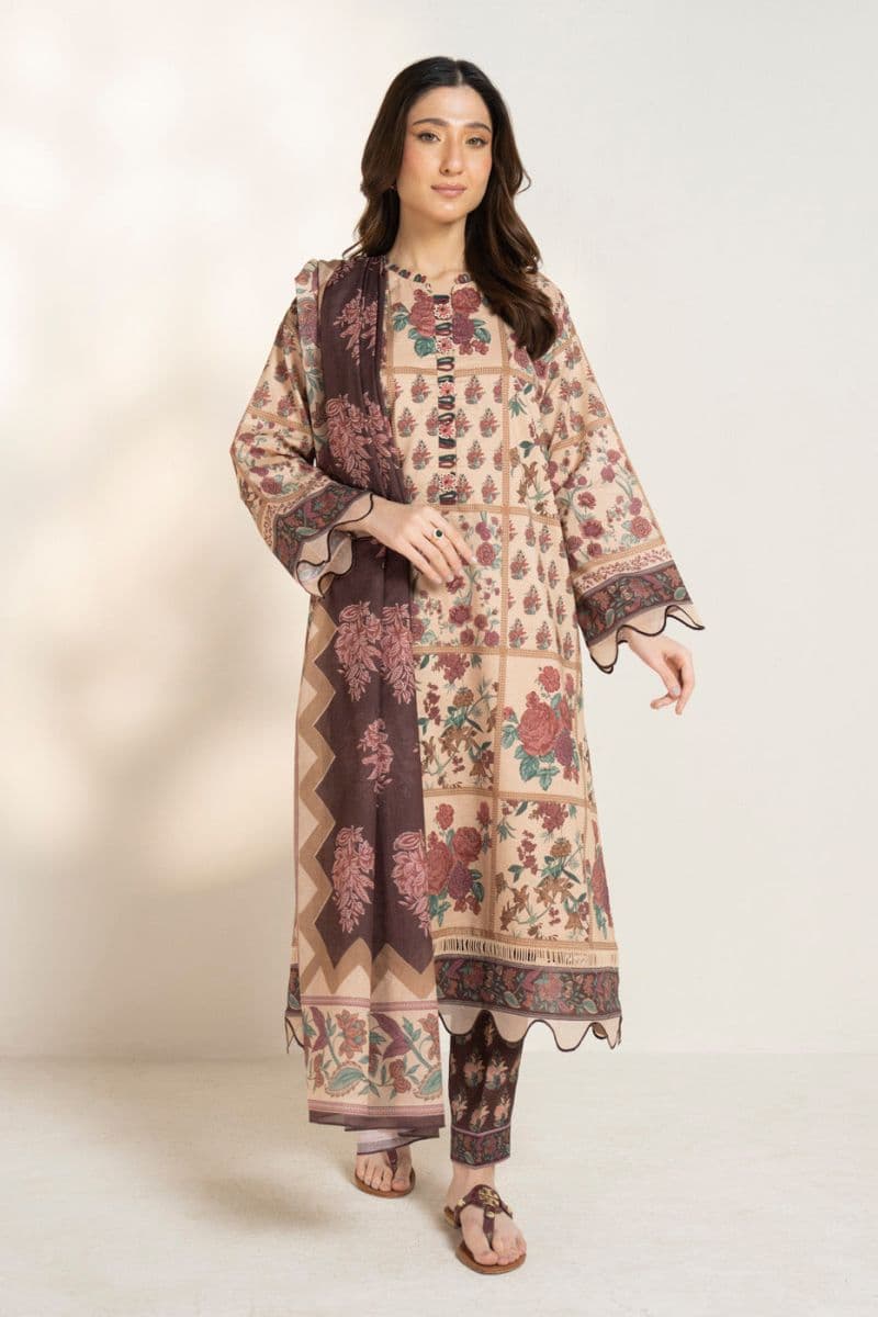 Beige Printed Lawn 3 Piece Unstitched Suit thumbnail
