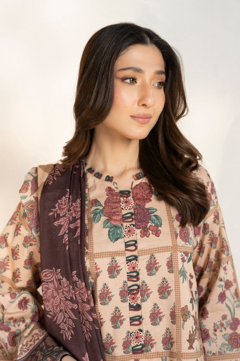 Beige Printed Lawn 3 Piece Unstitched Suit thumbnail