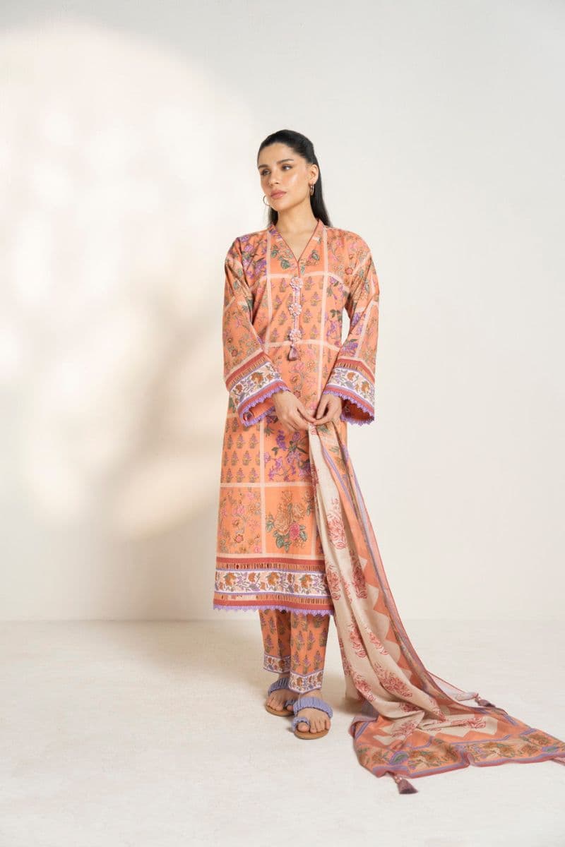 Peach Printed Lawn 3 Piece Unstitched Suit