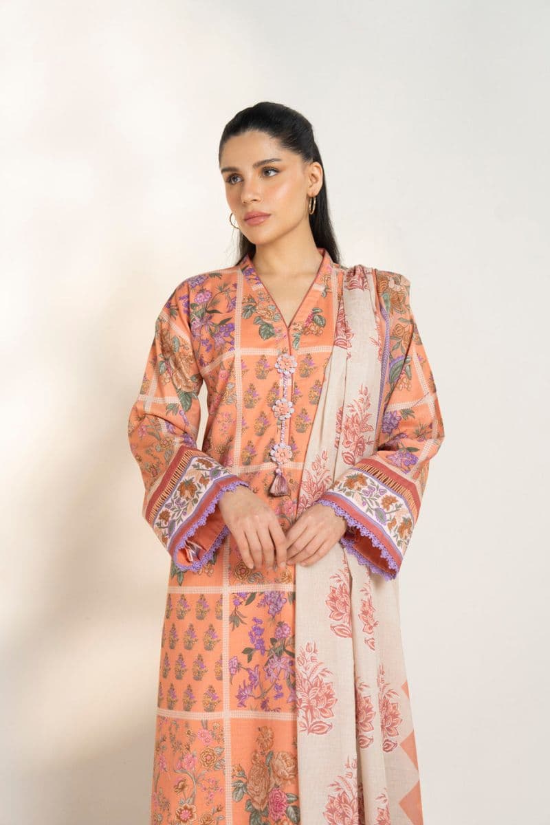 Peach Printed Lawn 3 Piece Unstitched Suit
