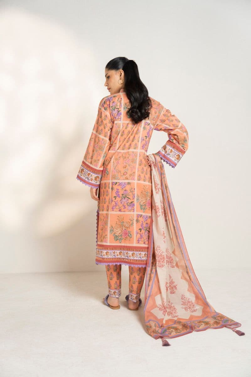 Peach Printed Lawn 3 Piece Unstitched Suit