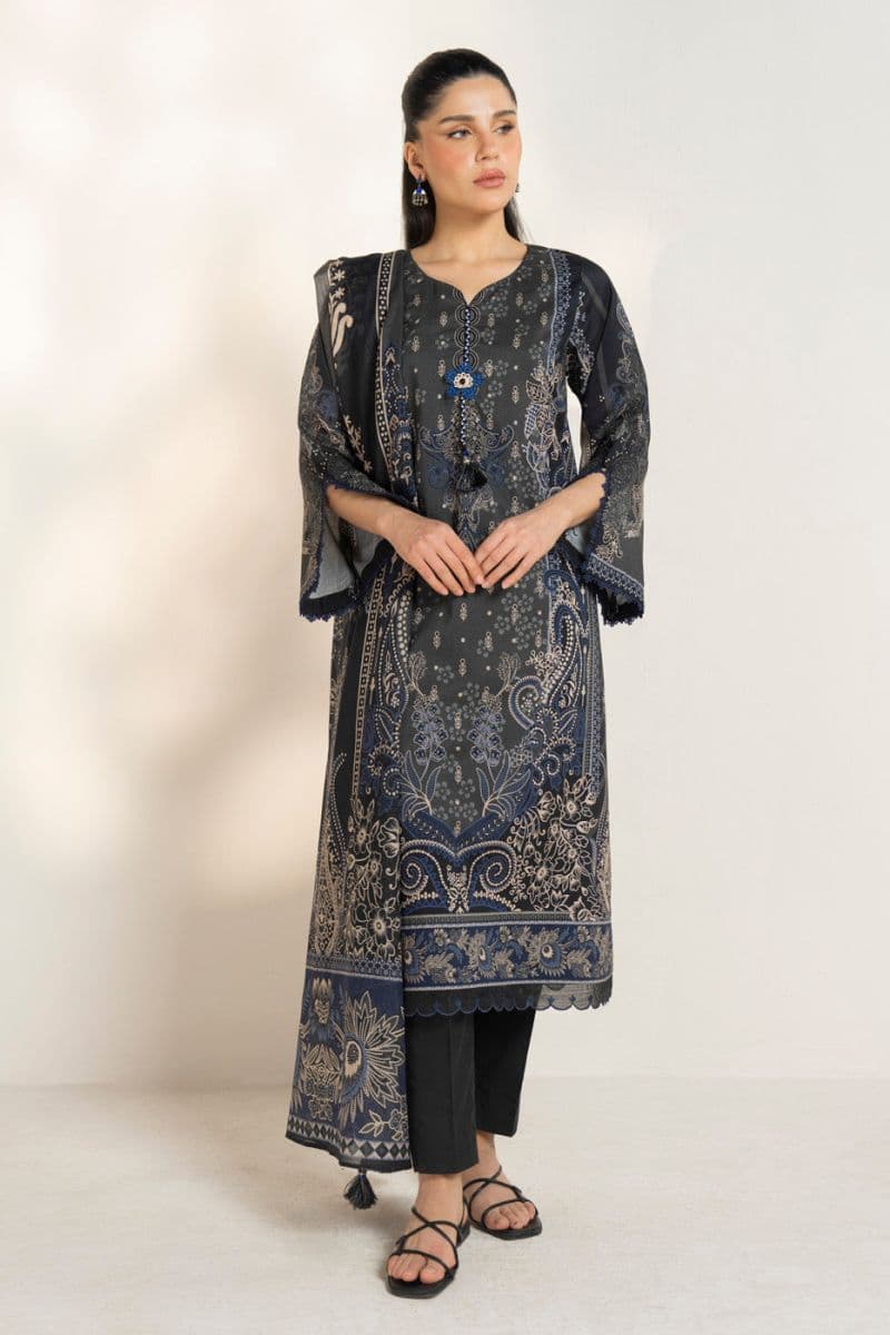 Black Printed Lawn 3 Piece Unstitched Suit thumbnail