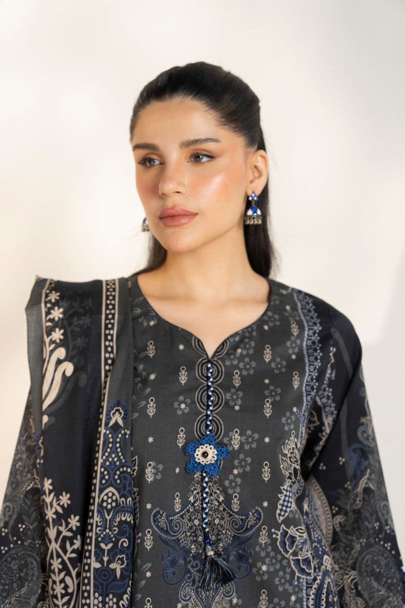 Black Printed Lawn 3 Piece Unstitched Suit thumbnail
