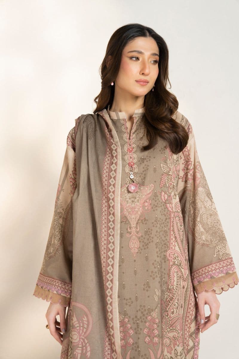 Beige Printed Lawn 3 Piece Unstitched Suit thumbnail