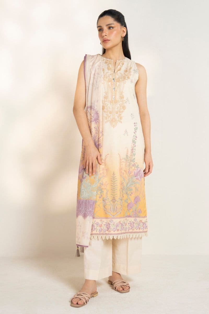 Yellow Printed Lawn 3 Piece Unstitched Suit thumbnail