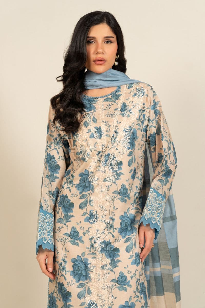 Beige Embroidered Lawn 3 Piece Unstitched Suit thumbnail