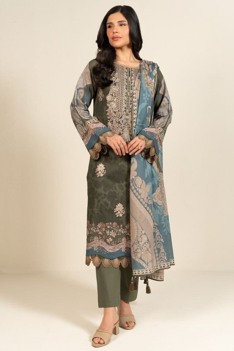 Dark Green Embroidered Lawn 3 Piece Unstitched Suit