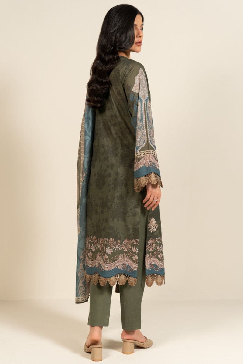 Dark Green Embroidered Lawn 3 Piece Unstitched Suit