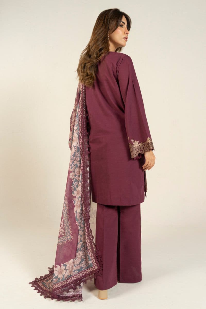 Burgundy Embroidered Lawn 3 Piece Unstitched Suit