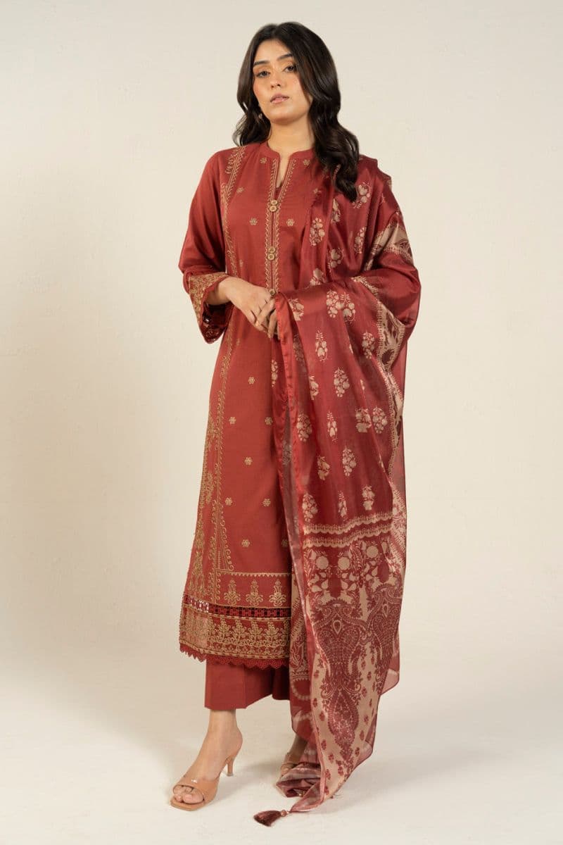 Maroon Embroidered Lawn 3 Piece Unstitched Suit thumbnail