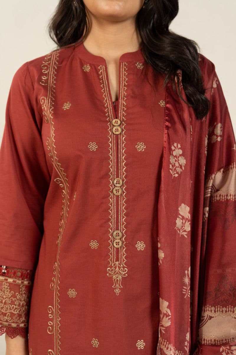 Maroon Embroidered Lawn 3 Piece Unstitched Suit thumbnail
