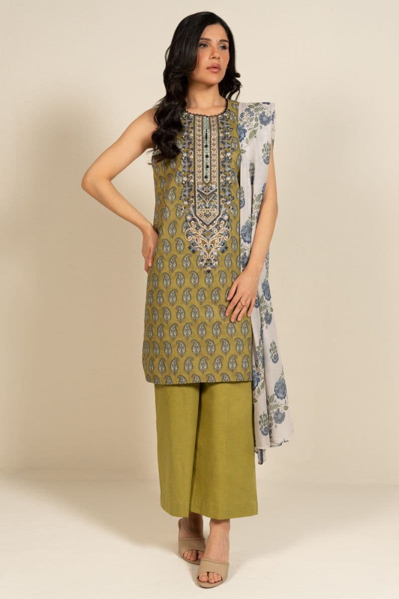 Green Embroidered Lawn 3 Piece Unstitched Suit