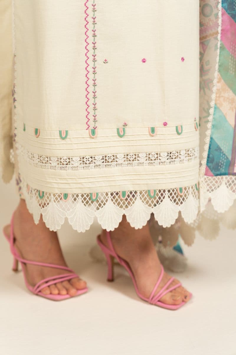 Cream Embroidered Lawn 3 Piece Unstitched Suit thumbnail