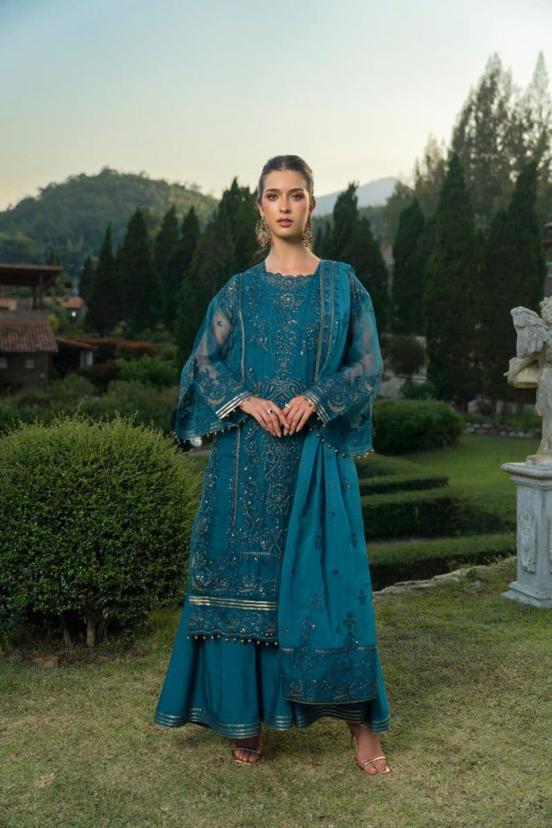 Teal Embroidered Organza 3 Piece Unstitched Suit thumbnail