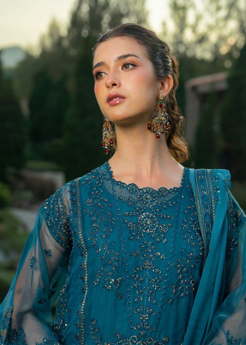 Teal Embroidered Organza 3 Piece Unstitched Suit thumbnail