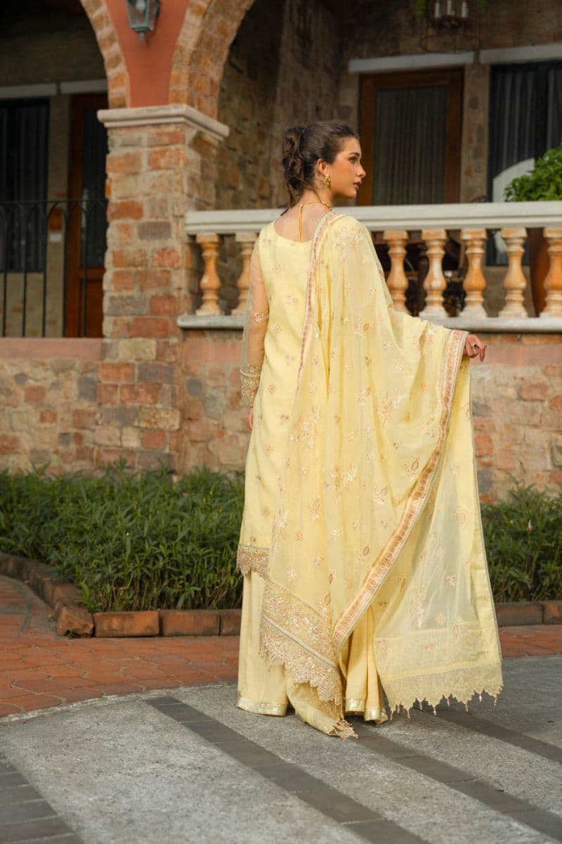 Butter Yellow Embroidered Organza 3 Piece Unstitched Suit thumbnail