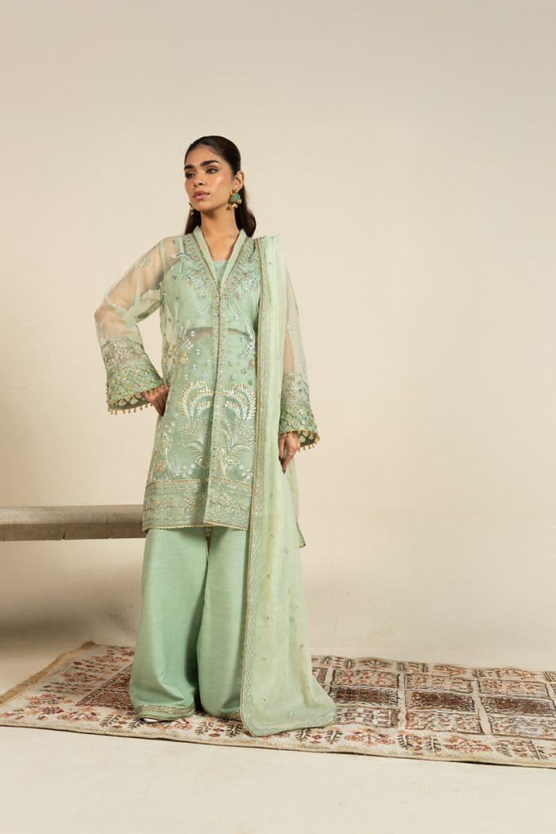 Mint Green Embroidered Organza 3 Piece Unstitched Suit thumbnail