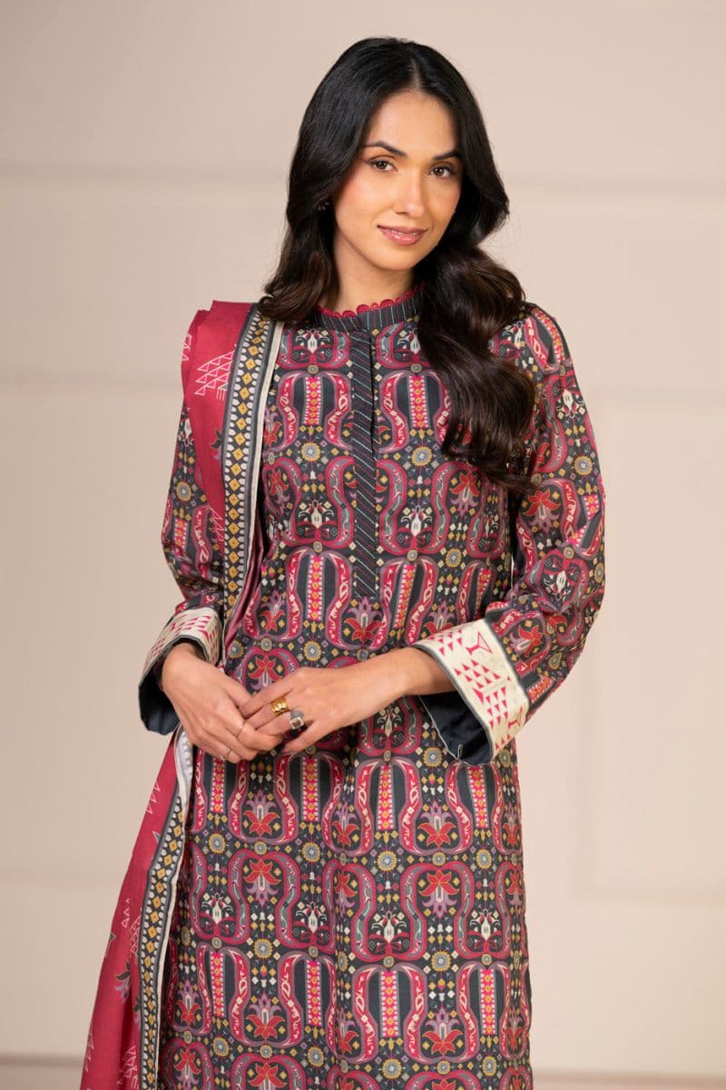 Charcoal Printed Lawn 2 Piece Dupatta thumbnail