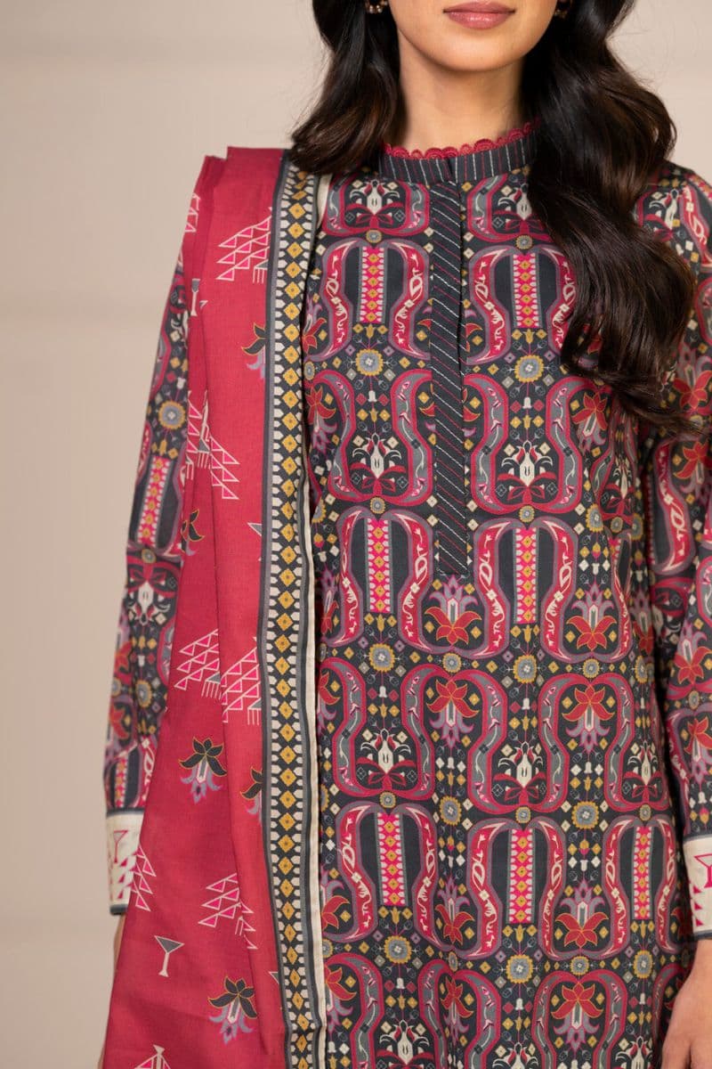 Charcoal Printed Lawn 2 Piece Dupatta thumbnail