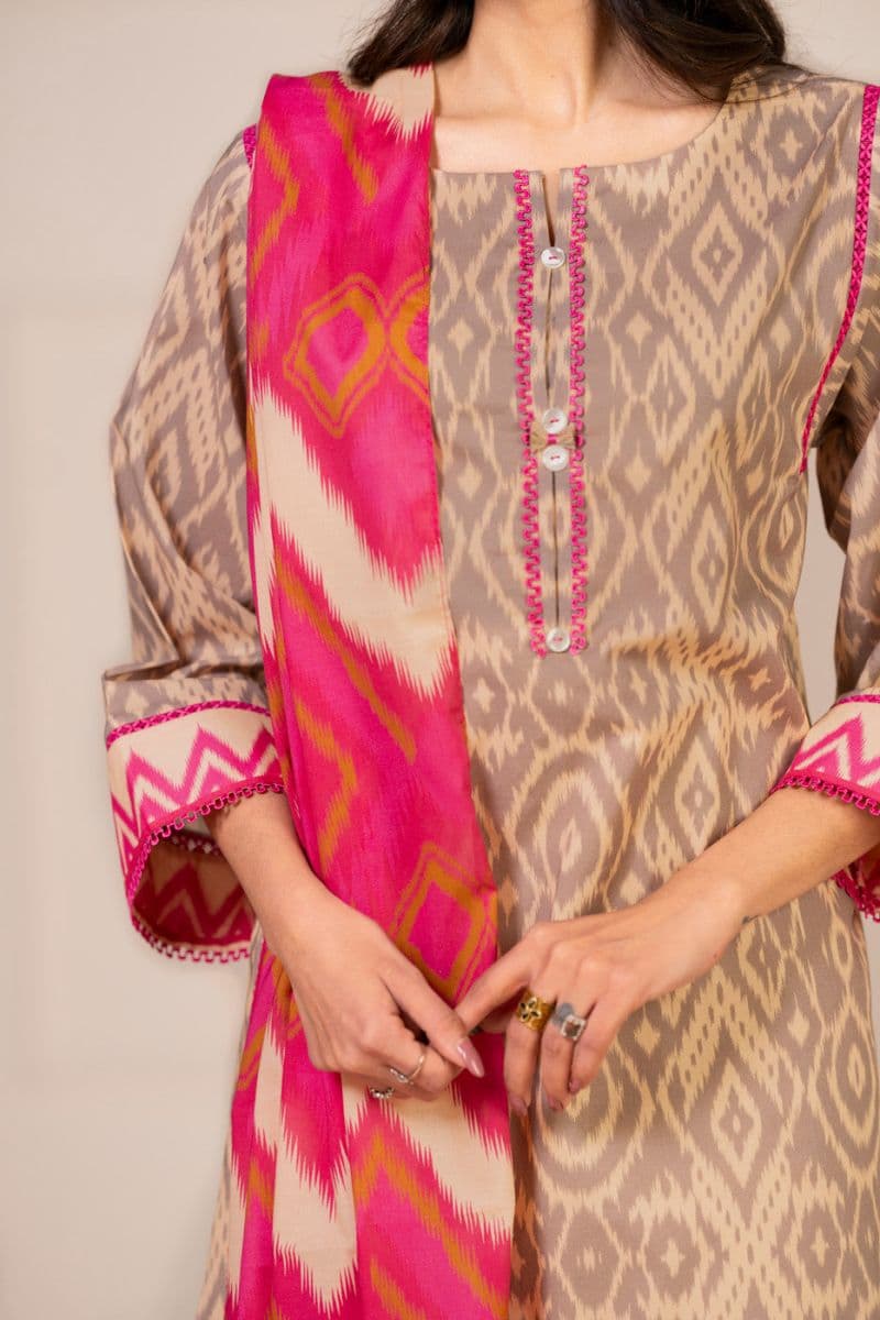 Grey Printed Lawn 2 Piece Dupatta