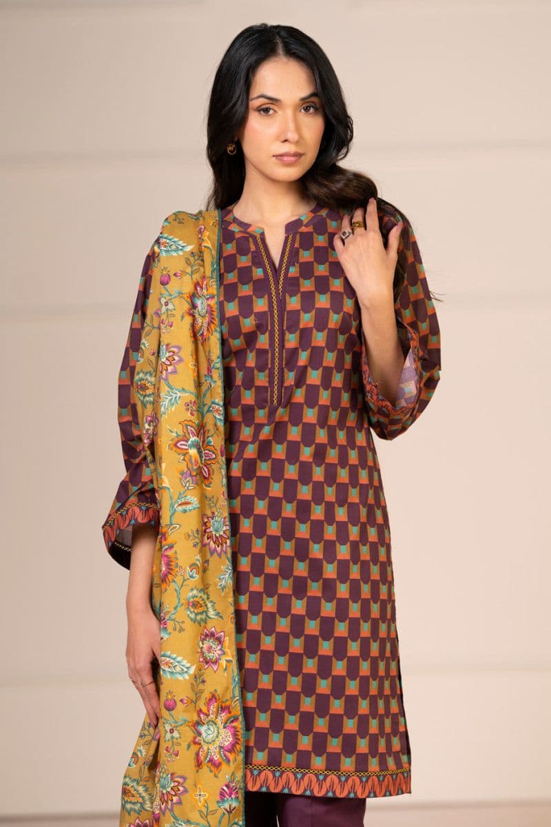 Purple Printed Lawn 2 Piece Dupatta thumbnail