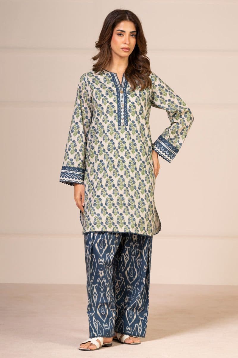Beige Printed Lawn 2 Piece Unstitched Suit