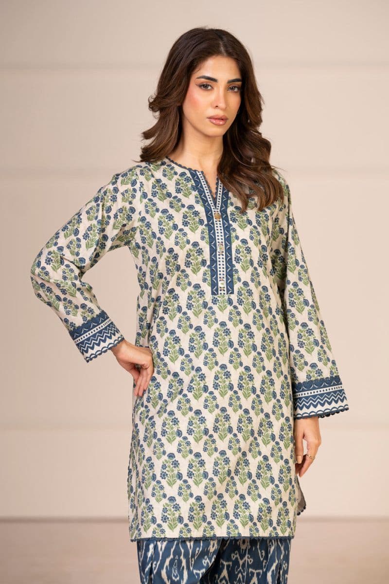 Beige Printed Lawn 2 Piece Unstitched Suit