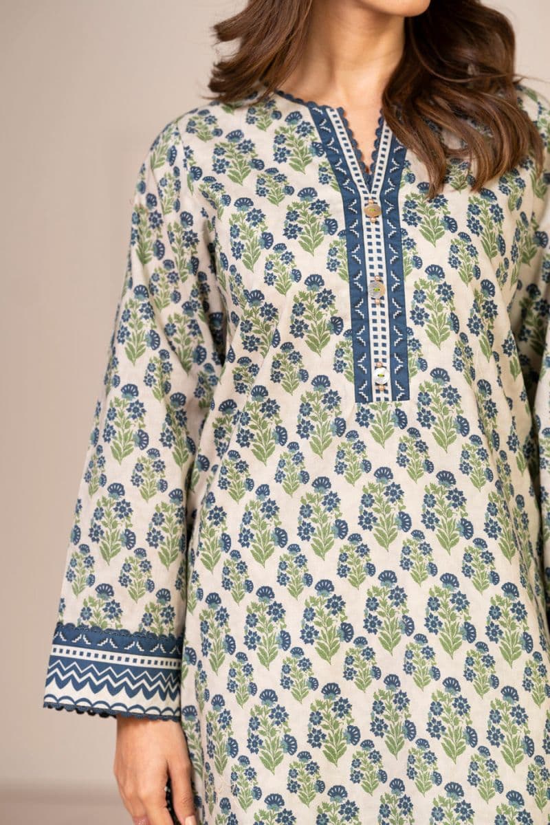 Beige Printed Lawn 2 Piece Unstitched Suit