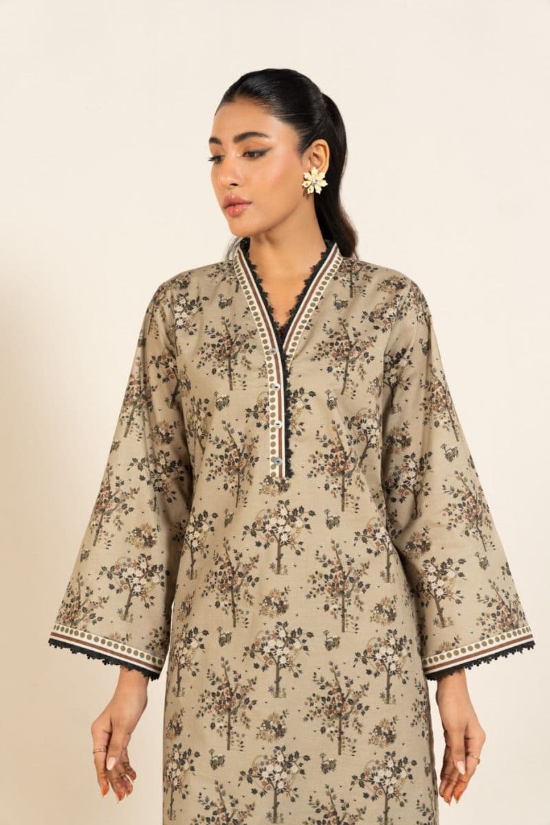 Olive Grey Printed Lawn 2 Piece Unstitched Suit thumbnail