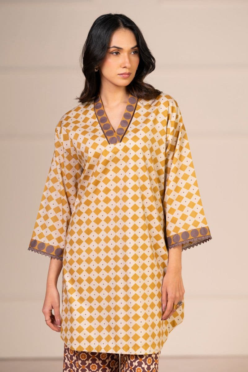 Beige Printed Lawn 2 Piece Unstitched Suit