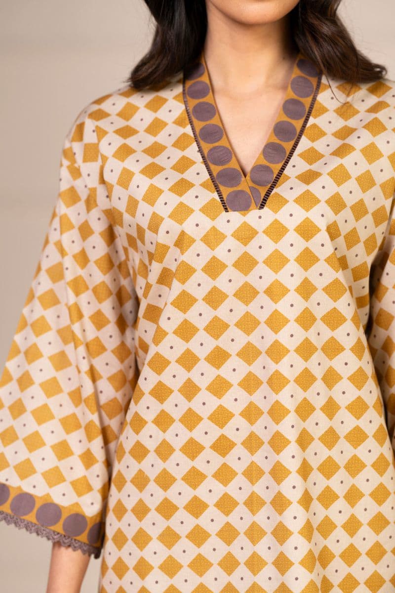 Beige Printed Lawn 2 Piece Unstitched Suit