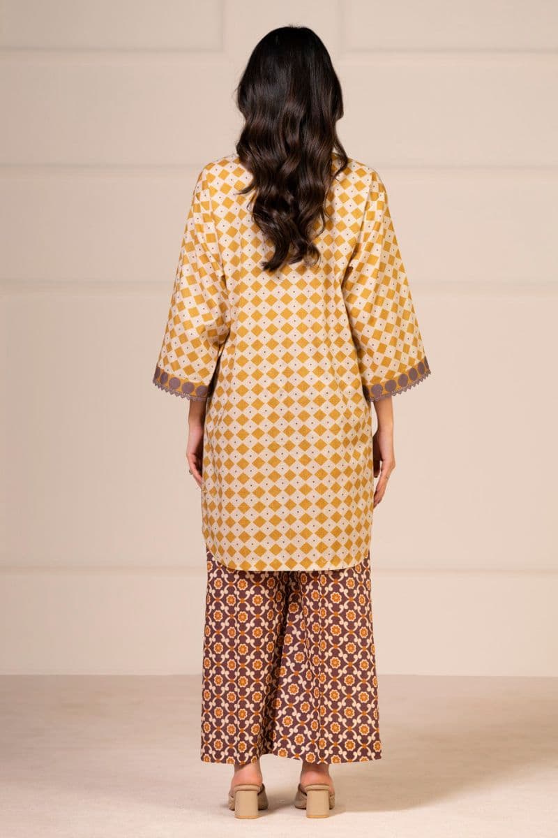Beige Printed Lawn 2 Piece Unstitched Suit