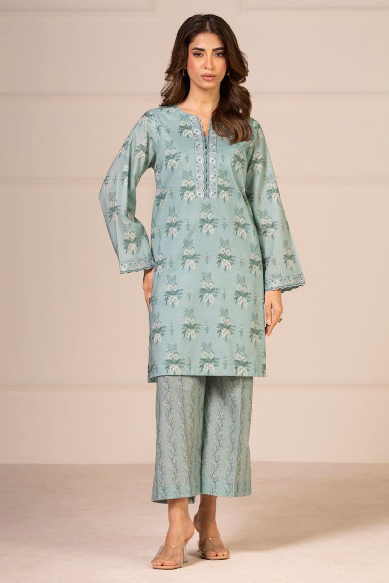 Light Ferozi Printed Lawn 2 Piece Unstitched Suit