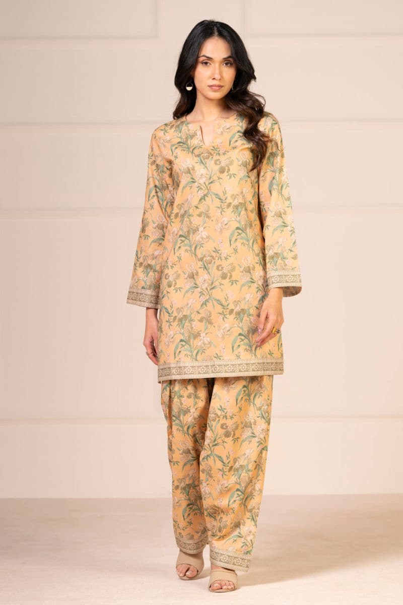 Peach Printed Lawn 2 Piece Unstitched Suit