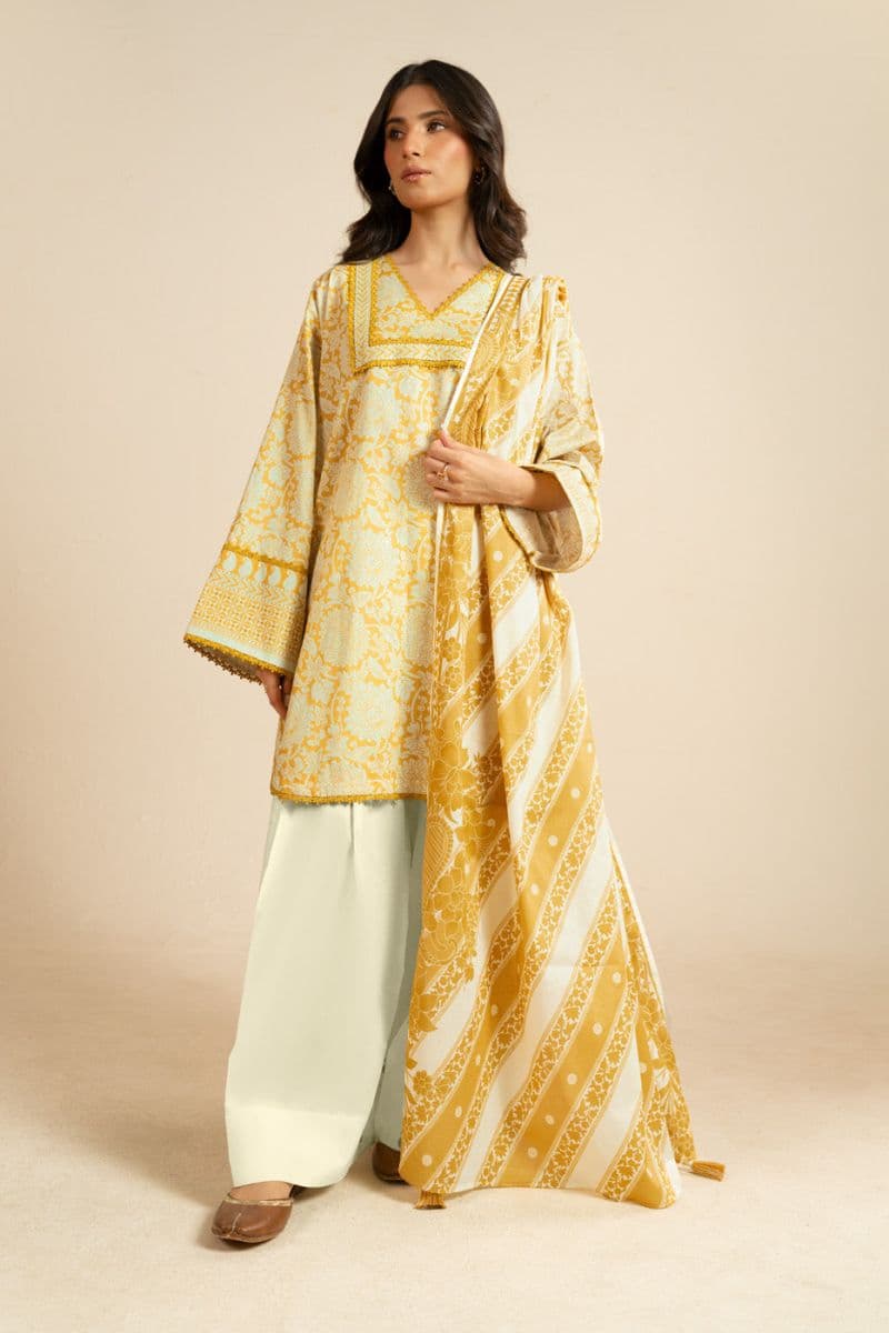 Yellow Printed Lawn 3 Piece Unstitched Suit