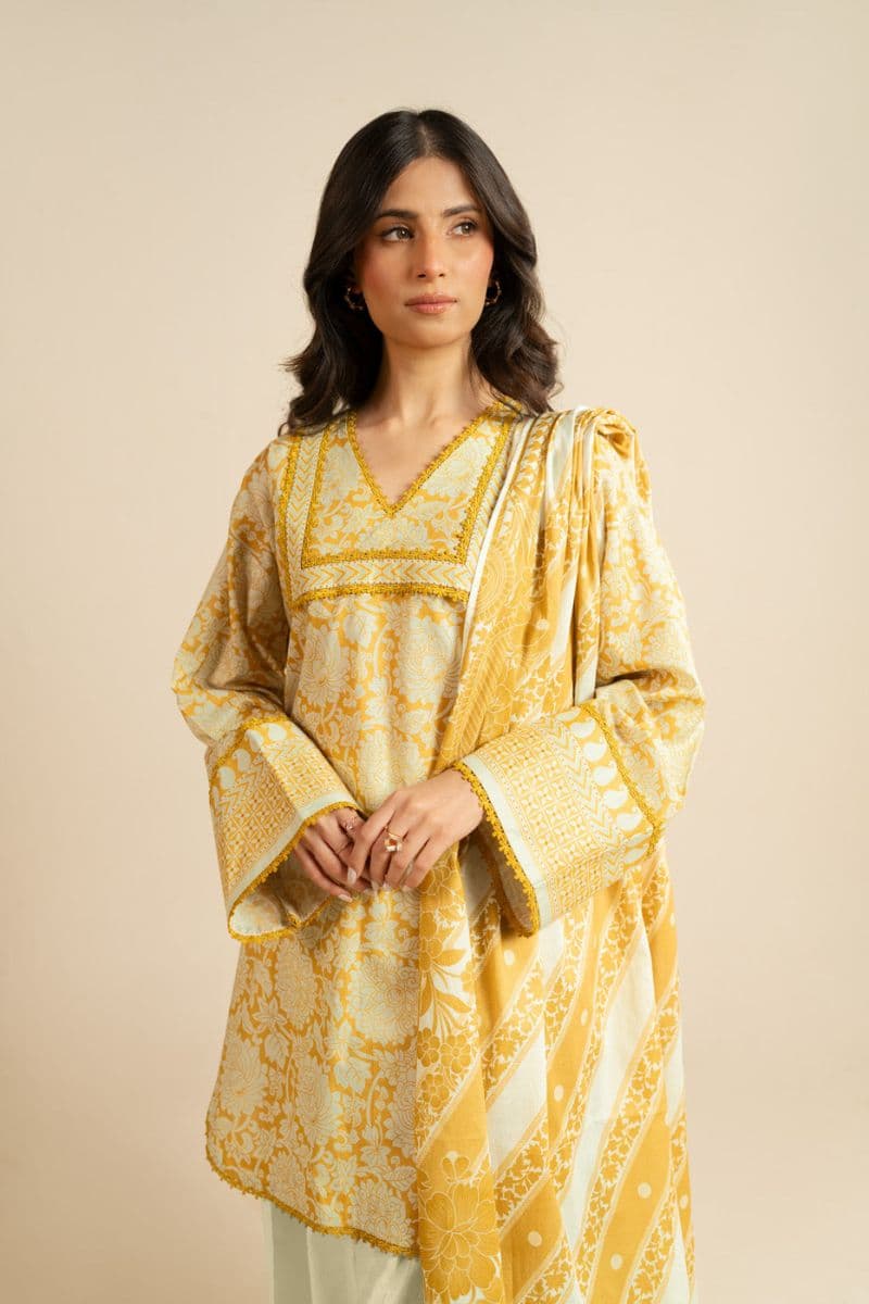 Yellow Printed Lawn 3 Piece Unstitched Suit