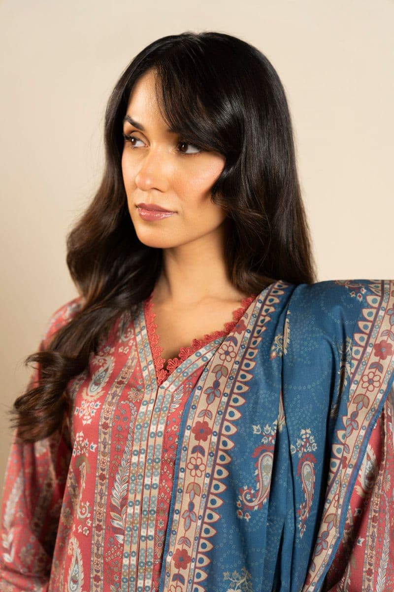 Red Printed Lawn 3 Piece Unstitched Suit thumbnail