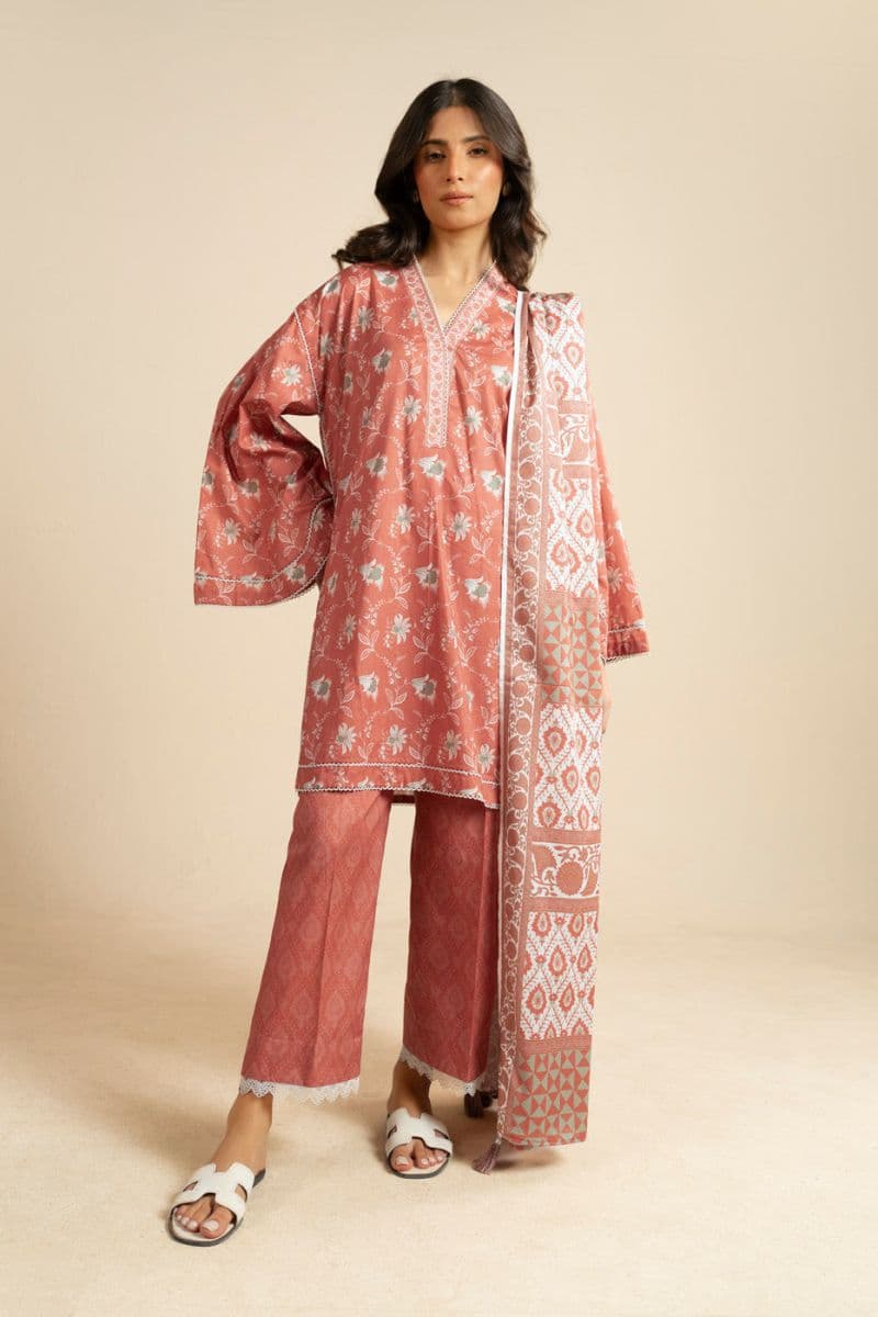 Rust Printed Lawn 3 Piece Unstitched Suit thumbnail