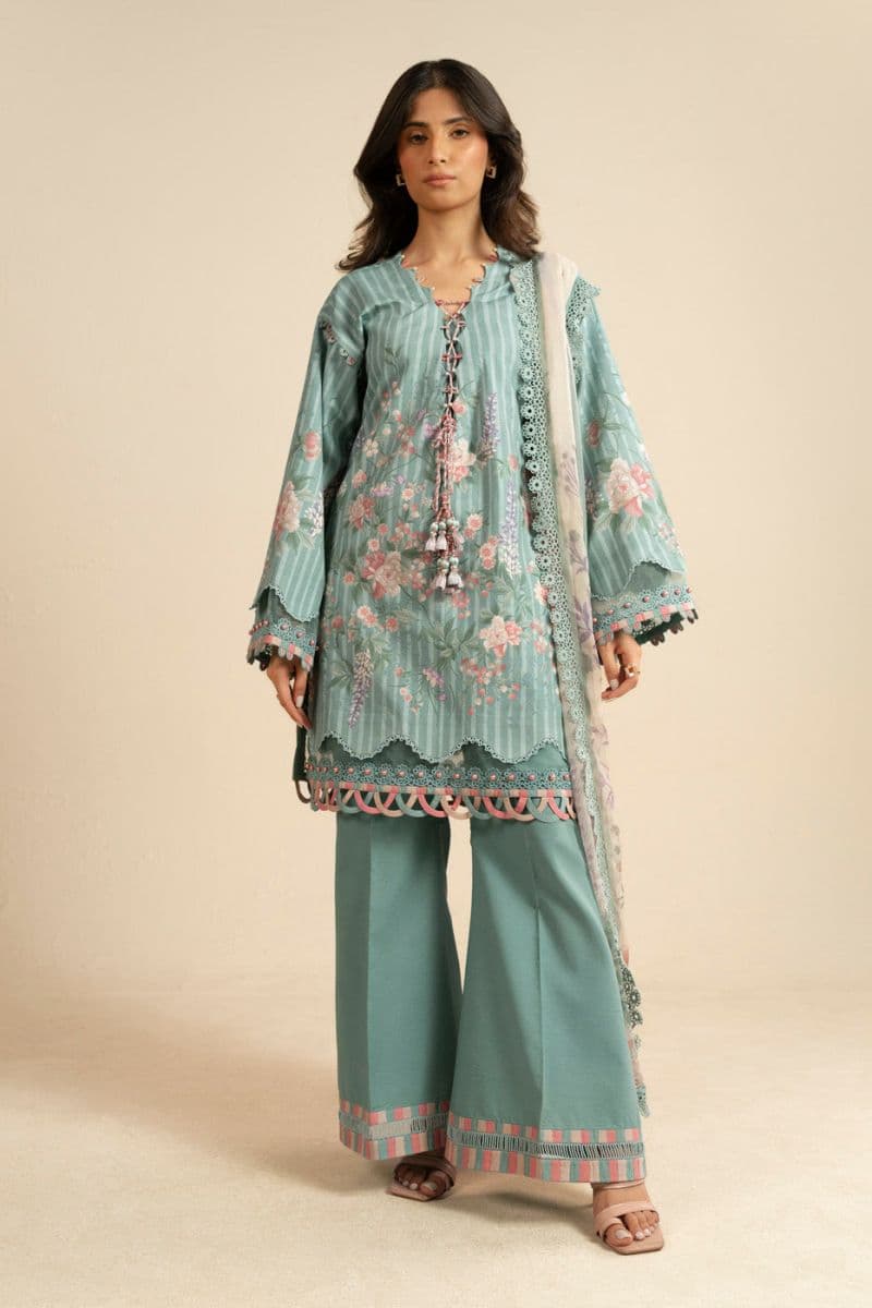 Sea Green Printed Dobby Lawn 3 Piece Unstitched Suit thumbnail