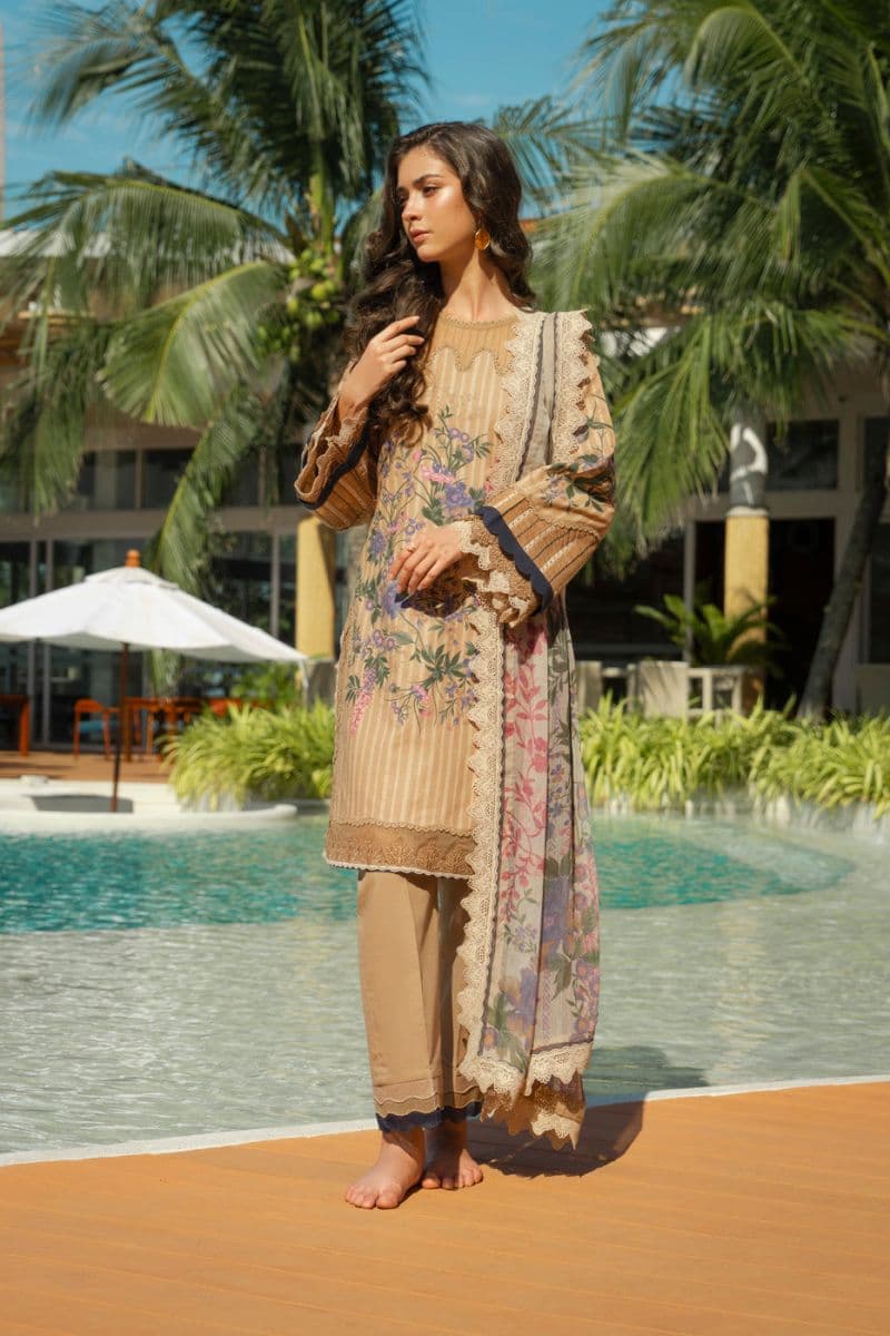 Beige Printed Lawn 3 Piece Unstitched Suit