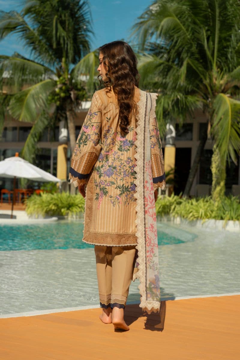 Beige Printed Lawn 3 Piece Unstitched Suit