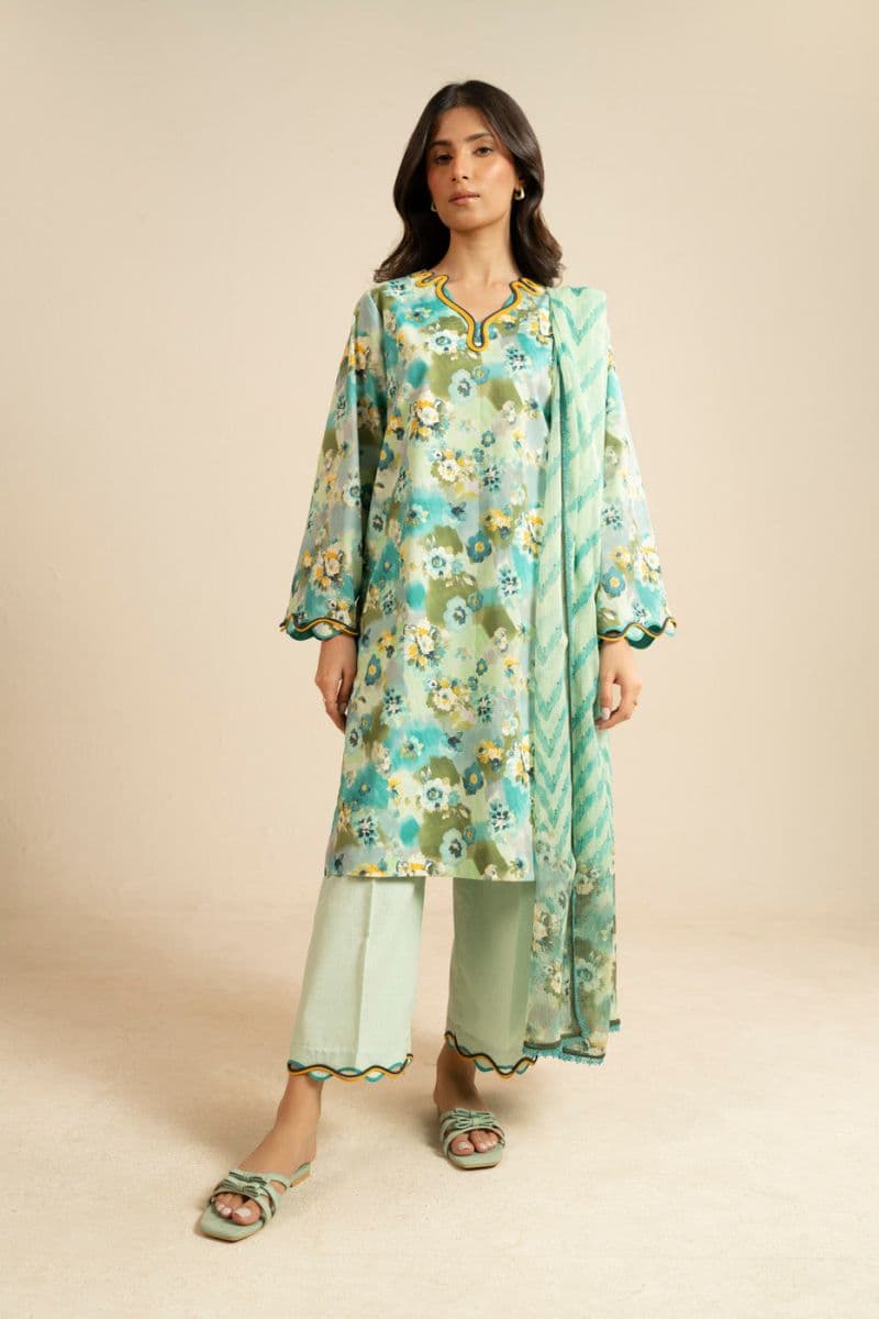 Sea Green Printed Lawn 3 Piece Unstitched Suit