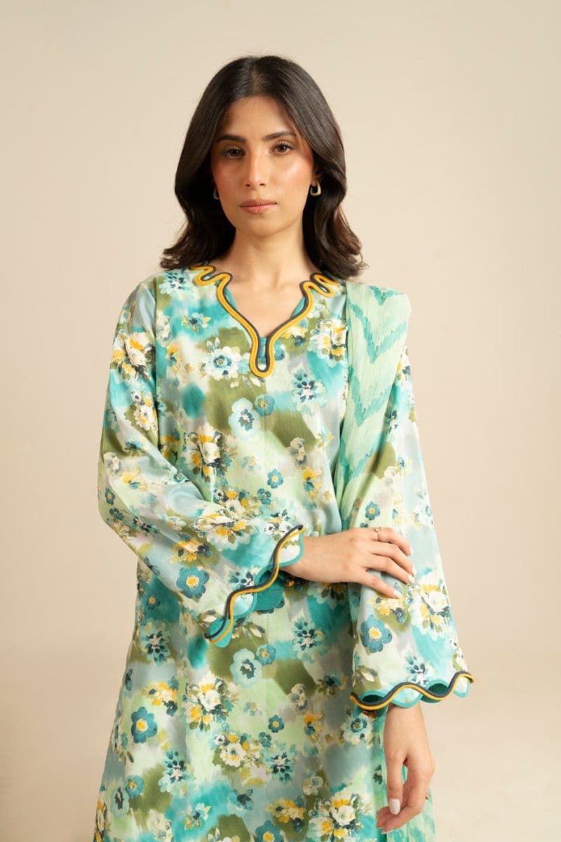 Sea Green Printed Lawn 3 Piece Unstitched Suit