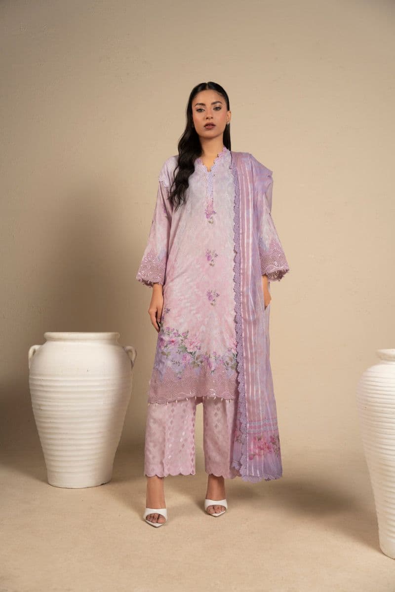 Purple Embroidered Cotton Filament 3 Piece Unstitched Suit thumbnail