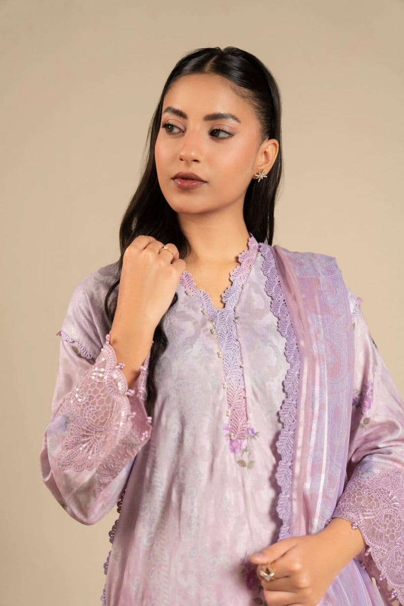 Purple Embroidered Cotton Filament 3 Piece Unstitched Suit thumbnail