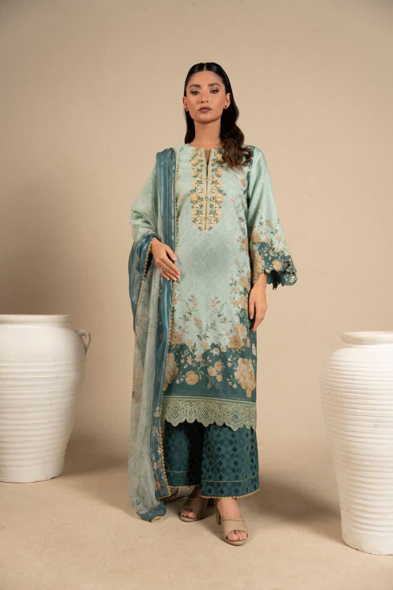 Sea Green Embroidered Cotton Filament 3 Piece Unstitched Suit thumbnail