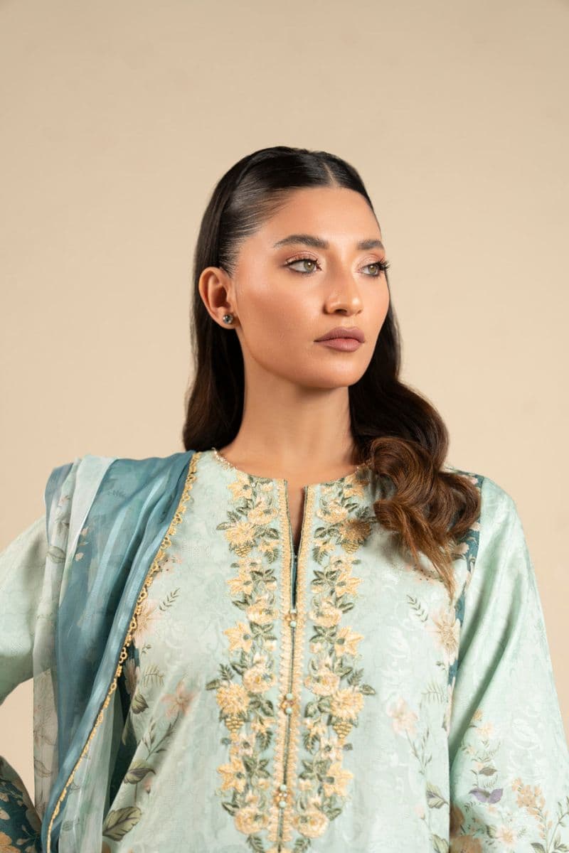 Sea Green Embroidered Cotton Filament 3 Piece Unstitched Suit thumbnail