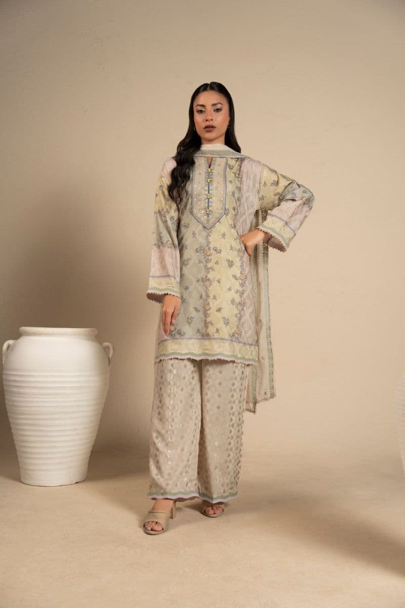 Green Embroidered Cotton Filament 3 Piece Unstitched Suit thumbnail