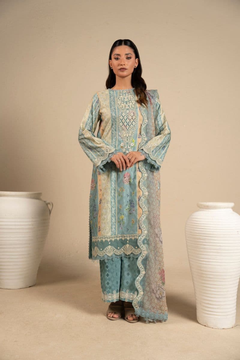 Off White Embroidered Cotton Filament 3 Piece Unstitched Suit